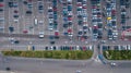 Aerial top view of parking lot with many cars from above, city transportation concept Royalty Free Stock Photo