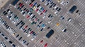 Aerial top view of parking lot with many cars from above, transportation concept Royalty Free Stock Photo