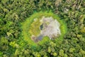 Aerial top view perspective of Trou Aux Cerf Volcano Curepipe in the tropical island jungle of Mauritius. Aerial view of Trou aux Royalty Free Stock Photo