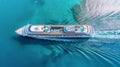 Aerial top view photo of top deck swimming pool in large cruise ship liner crusing in popular destination port Royalty Free Stock Photo