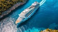 Aerial top view photo of top deck swimming pool in large cruise ship liner crusing in popular destination port Royalty Free Stock Photo