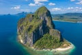 Aerial top view on Pinagbuyutan Island, Near El Nido, Palawan, Philippines. Royalty Free Stock Photo