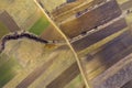 Aerial top view of plowed field Royalty Free Stock Photo
