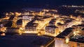 Aerial view of Qanat Quartier of the Pearl precinct of Doha, Qatar, night