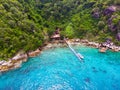 AERIAL.Top view of tropical RAYA island, Phuket Province, Thailand