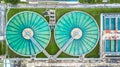 Aerial top view recirculation solid contact clarifier sedimentation tank, Water treatment plant. Royalty Free Stock Photo