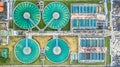 Aerial top view recirculation solid contact clarifier sedimentation tank, Water treatment plant. Royalty Free Stock Photo