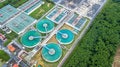 Aerial top view recirculation solid contact clarifier sedimentation tank, Water treatment plant. Royalty Free Stock Photo