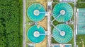 Aerial top view recirculation solid contact clarifier sedimentation tank, Water treatment plant. Royalty Free Stock Photo
