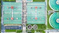 Aerial top view recirculation solid contact clarifier sedimentation tank, Water treatment plant. Royalty Free Stock Photo