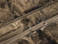 Aerial Top View repair highway intersection junction summer morning with car Royalty Free Stock Photo
