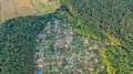 Aerial top view of residential area summer houses in forest from above, countryside real estate and dacha village in Ukraine Royalty Free Stock Photo