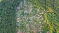 Aerial top view of residential area summer houses in forest from above, countryside real estate and dacha village in Ukraine Royalty Free Stock Photo