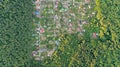 Aerial top view of residential area summer houses in forest from above, countryside real estate and dacha village in Ukraine Royalty Free Stock Photo