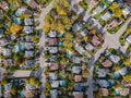 Aerial Top View of Residential Neighbourhood in Montreal During Fall Season, Quebec, Canada Royalty Free Stock Photo