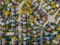 Aerial Top View of Residential Neighbourhood in Montreal During Fall Season, Quebec, Canada