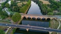 Aerial top view of river, canal du Midi and bridges from above, Beziers town in South France Royalty Free Stock Photo