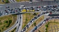 Aerial top view of road junction from above, automobile traffic and jam of cars, transportation concept Royalty Free Stock Photo