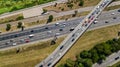 Aerial top view of road junction from above, automobile traffic and jam of cars, transportation concept Royalty Free Stock Photo