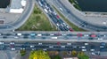 Aerial top view of road junction from above, automobile traffic and jam of many cars, transportation concept Royalty Free Stock Photo