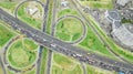 Aerial top view of road junction from above, automobile traffic and jam of many cars, transportation concept, Kiev city skyline Royalty Free Stock Photo