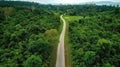 Aerial top view rural road in the forest, dirt road or mud road and rain forest, Aerial view road in nature, Ecosystem and healthy Royalty Free Stock Photo