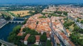 Aerial top view of sandy beach of Mediterranean sea from above, vacation and holiday resort Royalty Free Stock Photo