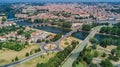 Aerial top view of sandy beach of Mediterranean sea from above, vacation and holiday resort Royalty Free Stock Photo