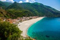 Aerial top view of sandy beach Tyrrhenian sea, Scilla, Southern Royalty Free Stock Photo