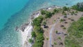 Aerial top view of sea coastline and island with palm trees Royalty Free Stock Photo