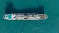 Aerial top view ship tanker crude oil on the sea for transportation, Sea transportation of crude oil petroleum tanker to oil