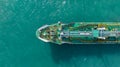 Aerial top view ship tanker crude oil on the sea for transportation, Sea transportation of crude oil petroleum tanker to oil