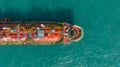 Aerial top view ship tanker gas LPG on the sea for transportation, Sea transportation of Liquefied Petroleum Gas LPG tanker to LPG