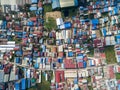 Aerial top view of slums in Phnom Penh, Cambodia