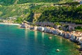 Aerial top view of small fishing village Chianalea di Scilla, It Royalty Free Stock Photo