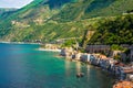 Aerial top view of small fishing village Chianalea di Scilla, It Royalty Free Stock Photo