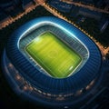 Aerial top view of a soccer football field stadium in night Royalty Free Stock Photo