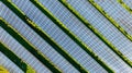 Aerial top view of solar panels or solar cells farm, renewable energy source. Ecotechnology for electric power in the industry. Ae Royalty Free Stock Photo