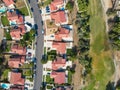Aerial top view of Southern California houses in inland town Corona