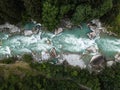 Aerial top view of a splendid whitewater on a mountain river Royalty Free Stock Photo