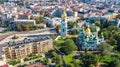 Aerial top view of St Sophia cathedral and Kiev city skyline from above, Kyiv cityscape, Ukraine