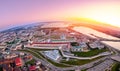 Aerial top view sunset cityscape of Kazan Kremlin Kul Sharif mosque of Tatarstan Russia Royalty Free Stock Photo