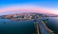 Aerial top view sunset panorama cityscape of Kazan Kremlin Kul Sharif mosque of Tatarstan Russia