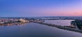 Aerial top view sunset panorama cityscape of Kazan Kremlin Kul Sharif mosque of Tatarstan Russia