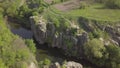 Aerial top view to Buky Canyon on river Hirskyi Tikich , Cherkassy region, Ukraine