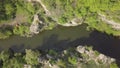 Aerial top view to Buky Canyon on river Hirskyi Tikich , Cherkassy region, Ukraine