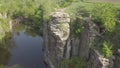 Aerial top view to Buky Canyon on river Hirskyi Tikich , Cherkassy region, Ukraine