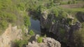 Aerial top view to Buky Canyon on river Hirskyi Tikich , Cherkassy region, Ukraine