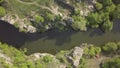 Aerial top view to Buky Canyon on river Hirskyi Tikich , Cherkassy region, Ukraine