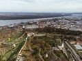 Aerial top view to Kalemegdan fortress at Belgrade. Summer photo from drone. Serbia Royalty Free Stock Photo